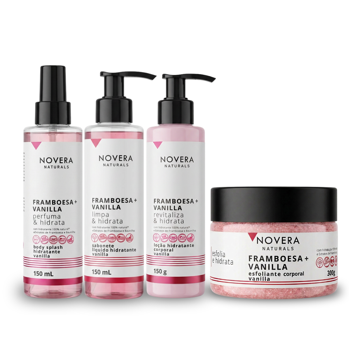 Kit Corporal Framboesa + Vanilla 4 itens | Sabonete, Esfoliante, Loção e Body Splash