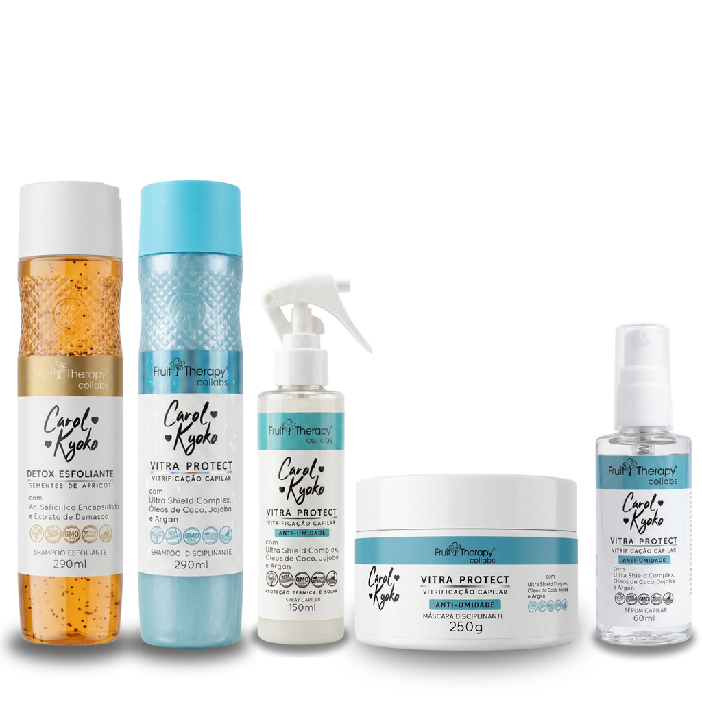 Kit Vitra Protect c/ 4 itens + Shampoo Detox Esfoliante 290ml | Fruit Therapy Collabs Carol Kyoko