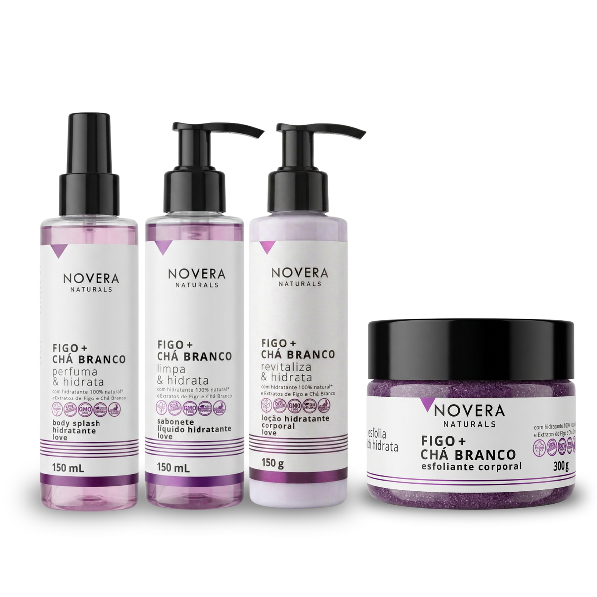 Kit Corporal Figo + Chá Branco 4 itens | Sabonete, Esfoliante, Loção e Body Splash