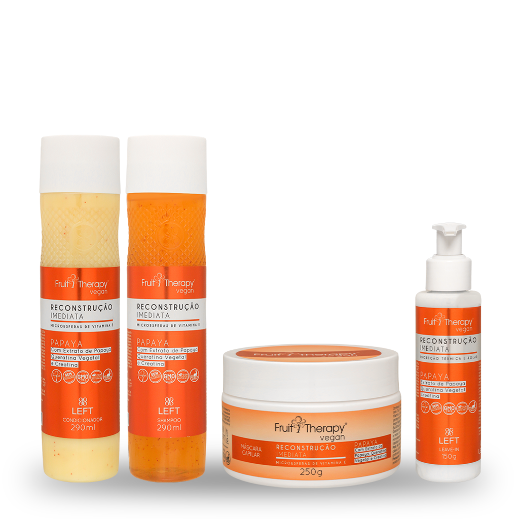 Kit Home Care Reconstrução Imediata Papaya, Creatina e Queratina (4 itens) Cabelo Danificado