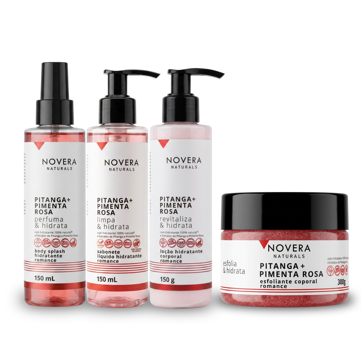 Kit Corporal Pitanga + Pimenta Rosa 4 itens | Sabonete, Esfoliante, Loção e Body Splash