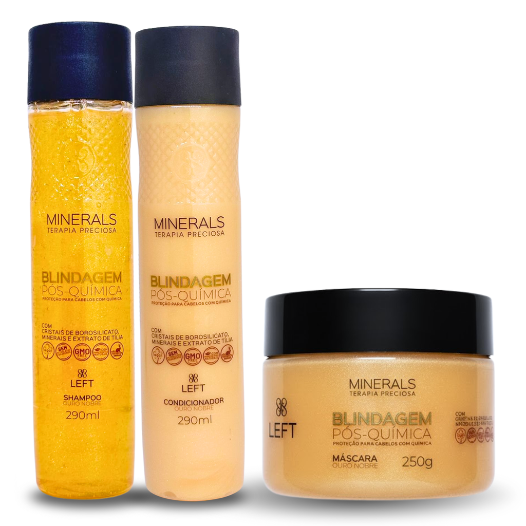 Kit Blindagem Pós Química Ouro Nobre Home Care (3 itens) Cabelos com Química