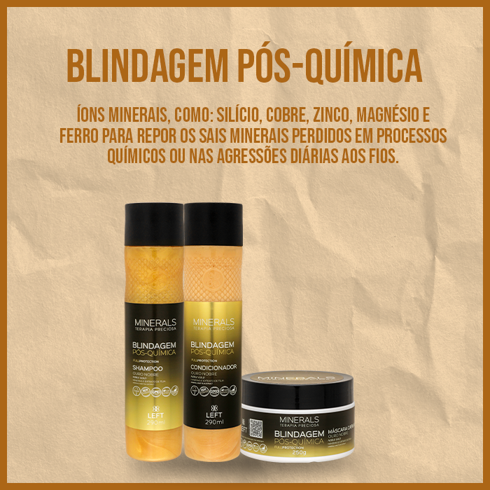 Kit Blindagem Pós Química Ouro Nobre Home Care (3 itens) Cabelos com Química