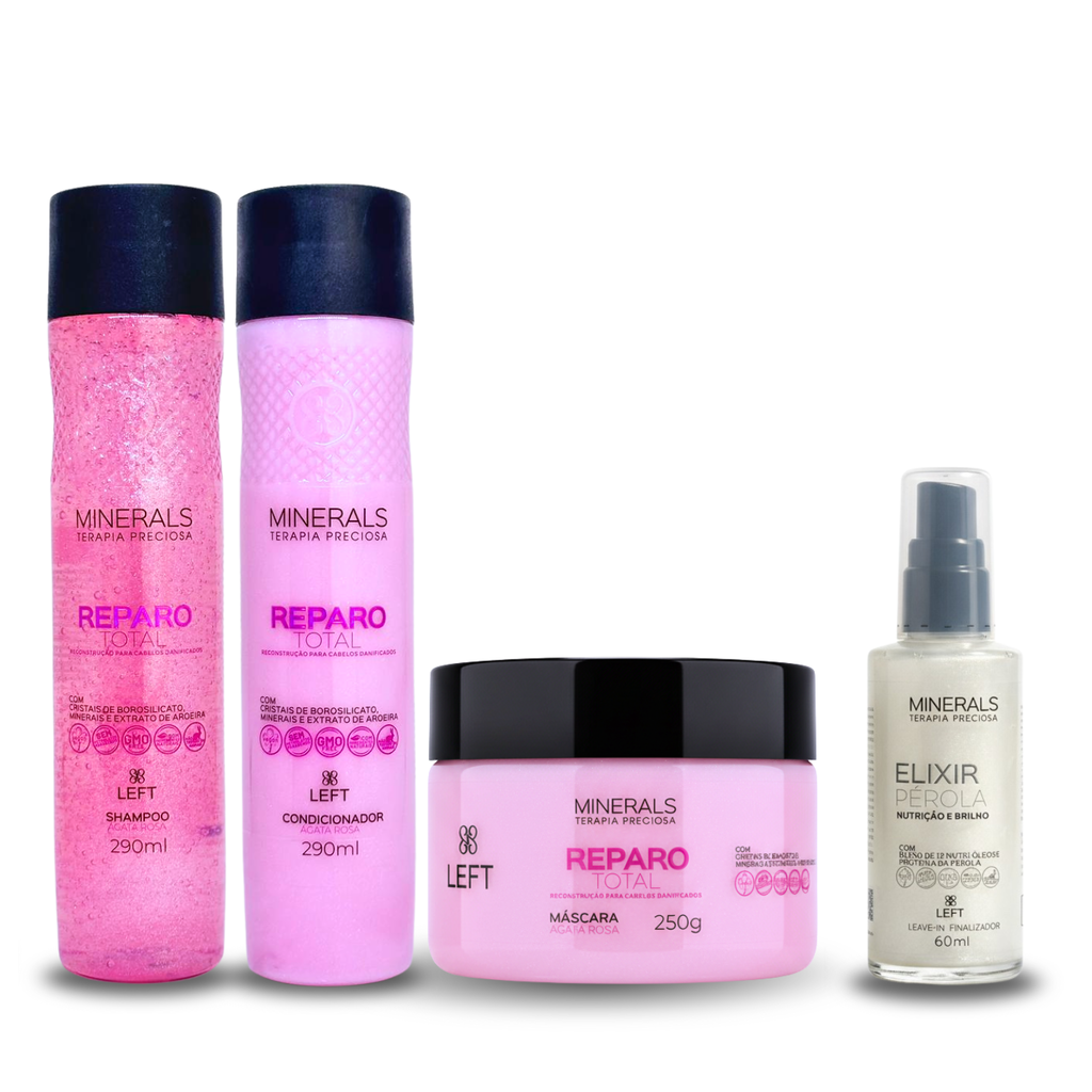 Kit Reparo Total Ágata Rosa (Shampoo e Condicionador 2x290ml + Máscara 250g) + Elixir Pérola