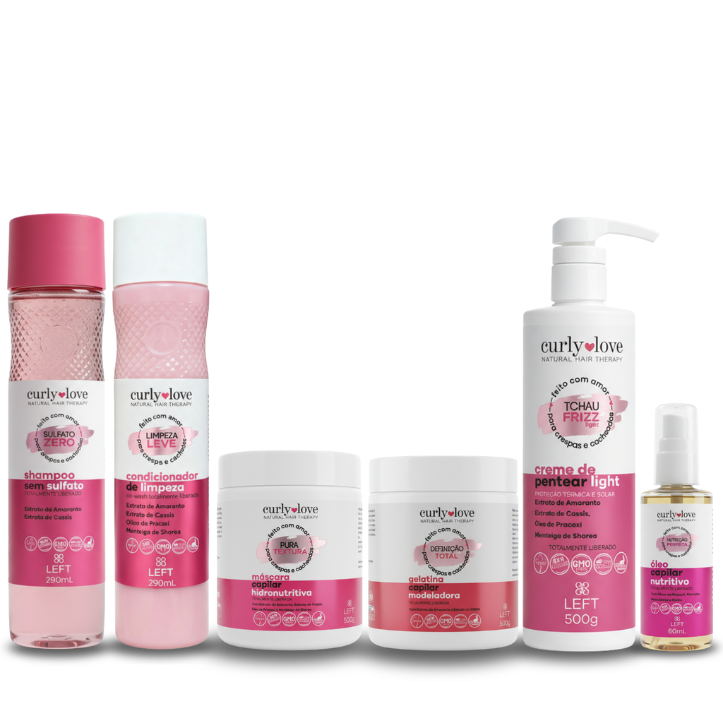 Kit Light Curly Love c/ 6 produtos + brindes - (Shp. + Cond. + Creme de Pentear Light + Másc. + Gelatina + Óleo)