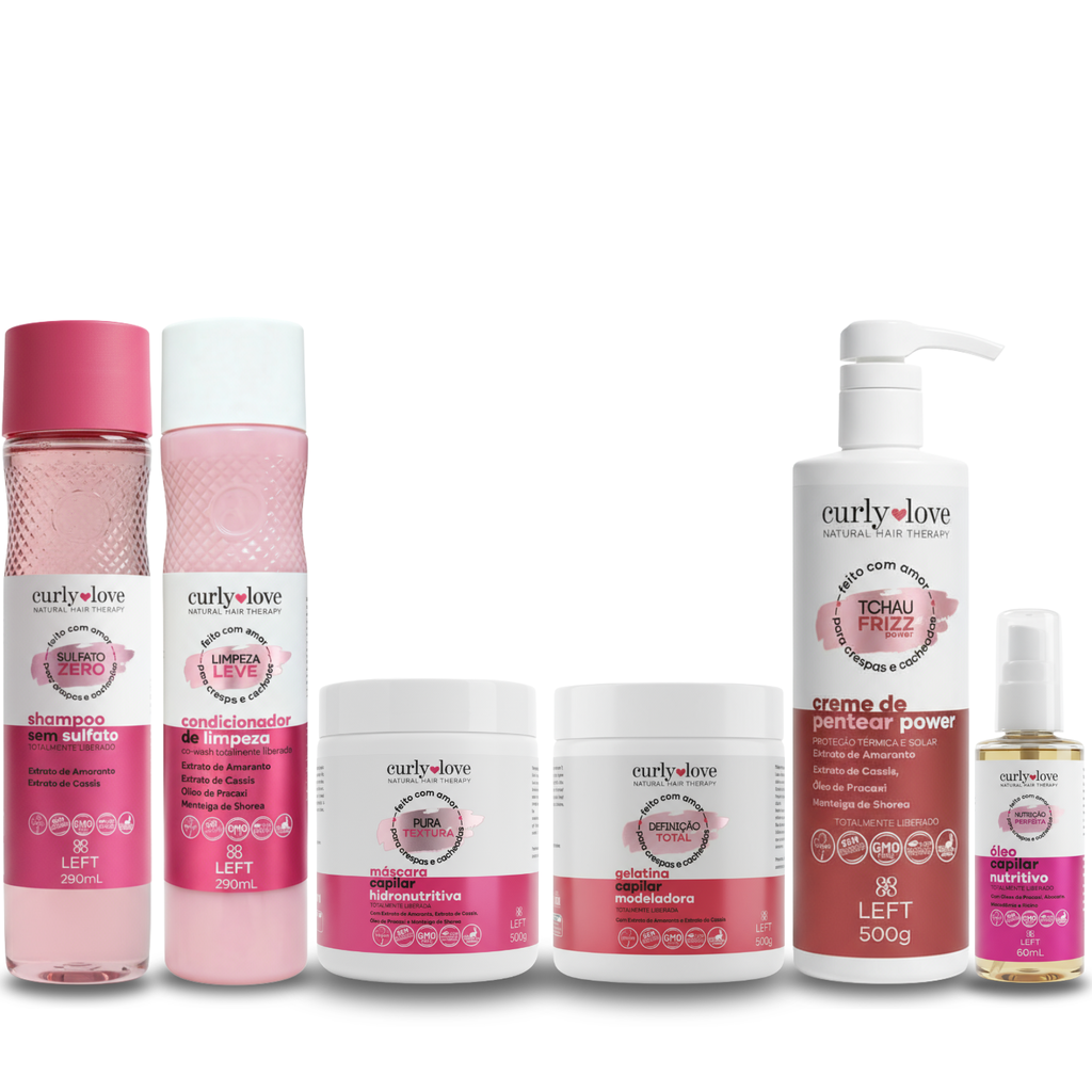 Kit Power Curly Love c/ 6 produtos + brindes - (Shp. + Cond. + Creme de Pentear Power + Másc. + Gelatina + óleo)