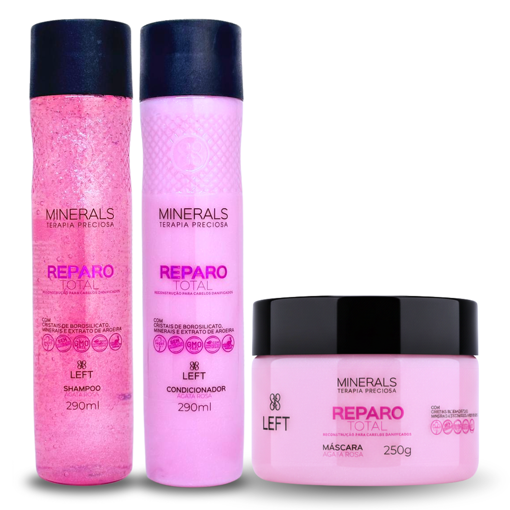 Kit Reparo Total Ágata Rosa Home Care (3 itens) Cabelos Danificados