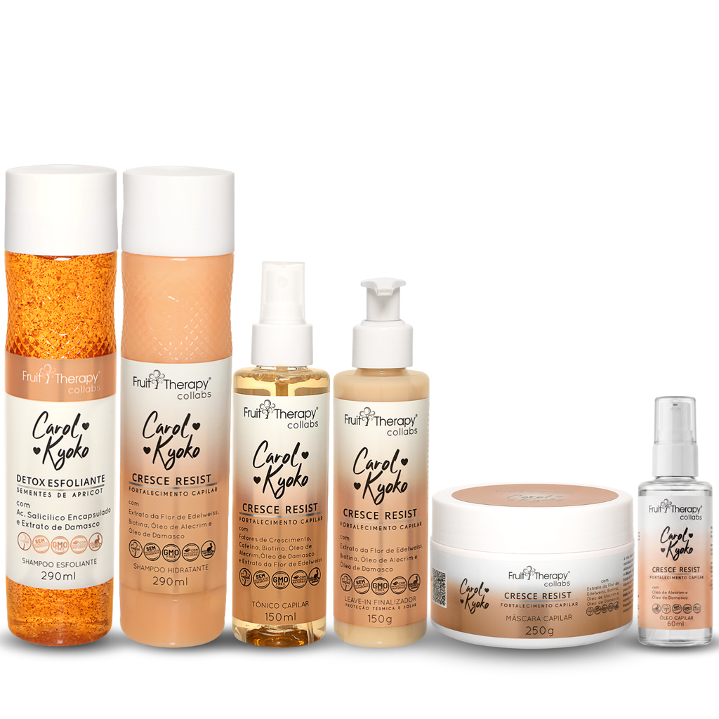 Kit Cresce Resist  c/ 5 itens + Shampoo Detox Esfoliante  | Fruit Therapy Collabs Carol Kyoko